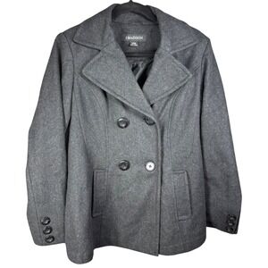 1 Madison Womens Large Charcoal Gray Double Breasted Wool Blend Peacoat Jacket